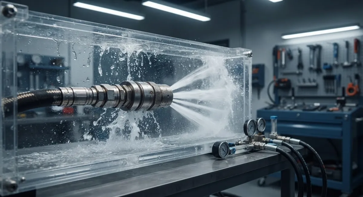 Jetting nozzle spraying in a test tank